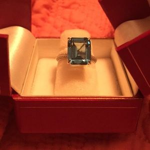 SOLD Topaz emerald cut diamond ring
